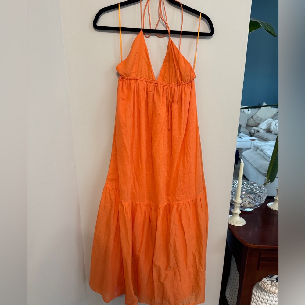 Olivaceous Orange Maxi Dress Halter Sundress
